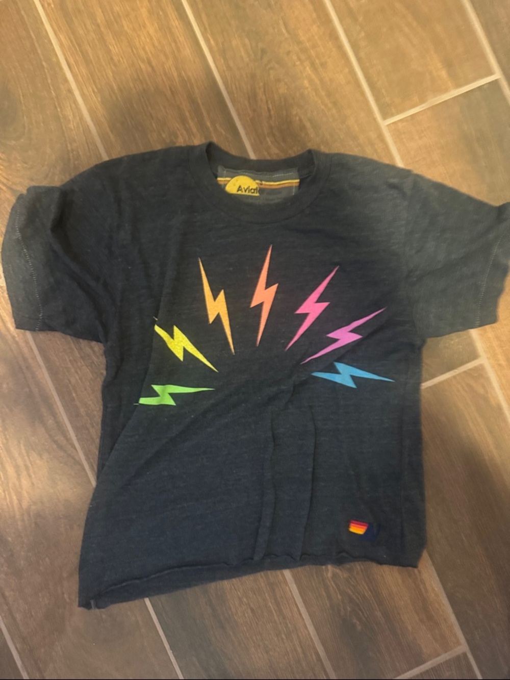 Aviator Nation Navy Tee with Multicolor Lightning Bolts